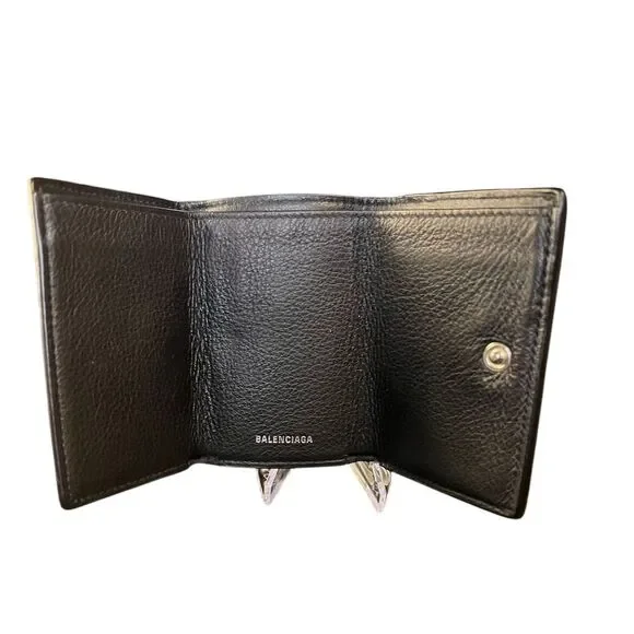 Balenciaga Papier Mini Black Leather Trifold Wallet Unisex - Picture 2 of 6